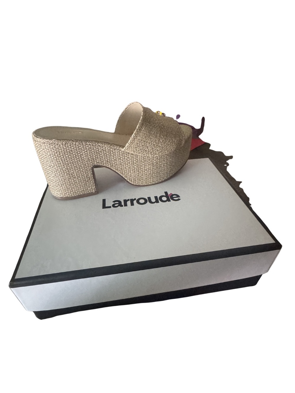 Larroude Women's Miso Metallic Raffia High Heel Platform Sandals